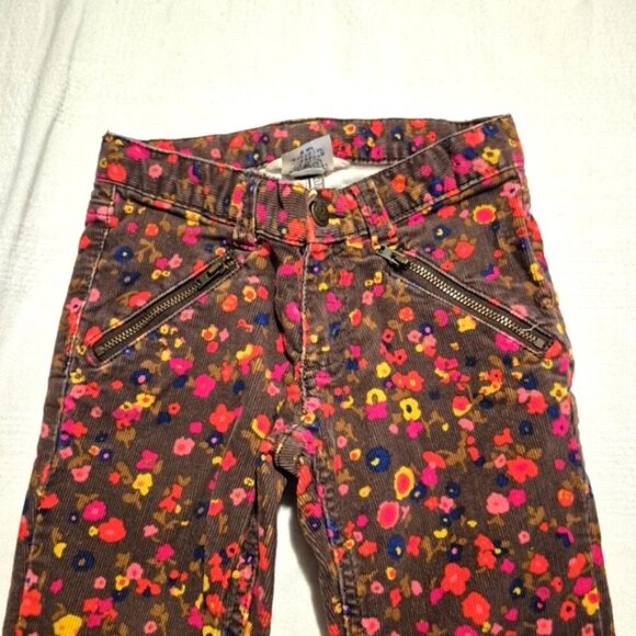 Lands' End girls size 6 brown corduroy pants with flowers, guc for knee fade - Picture 2 of 7